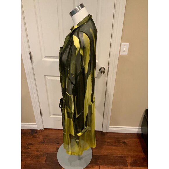 Ann Demeulemeester Yellow & Black Long Silk Trench Coat, Size 8 (US) 40 (EU) - Picture 6 of 10